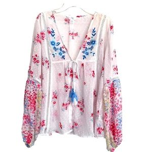 Time and Tru Size M (8-10) Sheer Woven Blouse Jacket-Lantern Sleeves-Tie Front